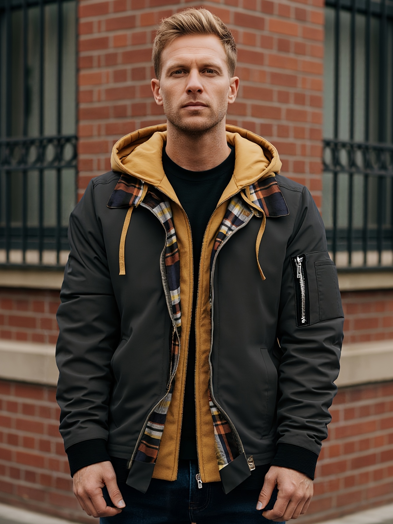 Veste d'hiver à capuche pour homme Pearson OBM, style coréen, un vêtement d'extérieur décontracté et tendance, couleur unie, style formel, avec détails de fermeture éclair