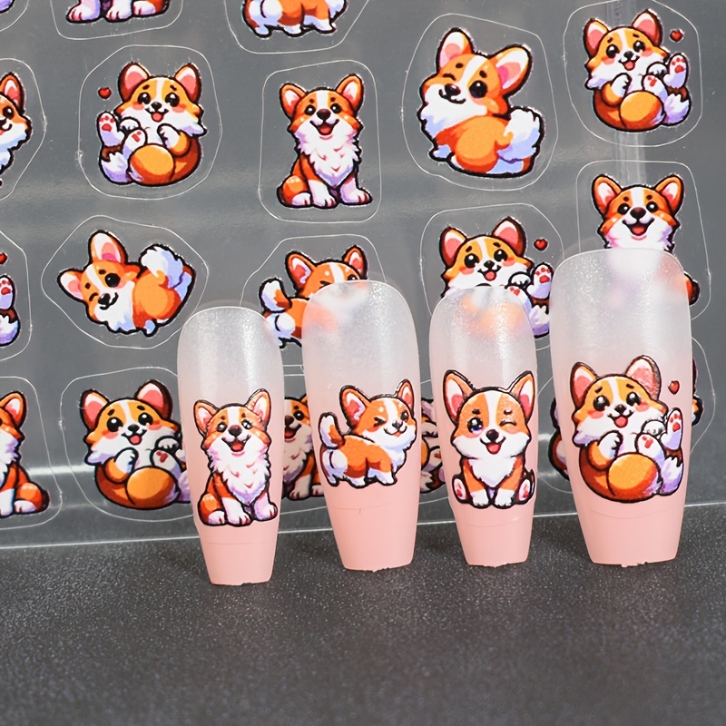 

Adorable Corgi Nail Art Stickers: 2 Packs Of Cute Corgi Nail Decals, Perfect For Diy And Party Gifts - Animal Theme, 3d , Self-adhesive, And Glittery Finish