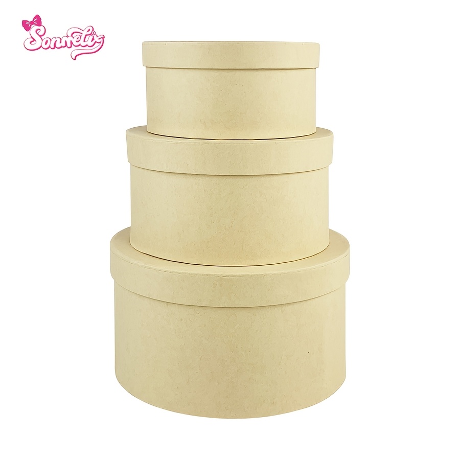 TEMU Round Paper Gift Boxes With Lids 3 Sizes Nesting Cylinder Paper Storage Containers Blank Cardboard Hat Boxes For Craft Wedding Birthday Gift