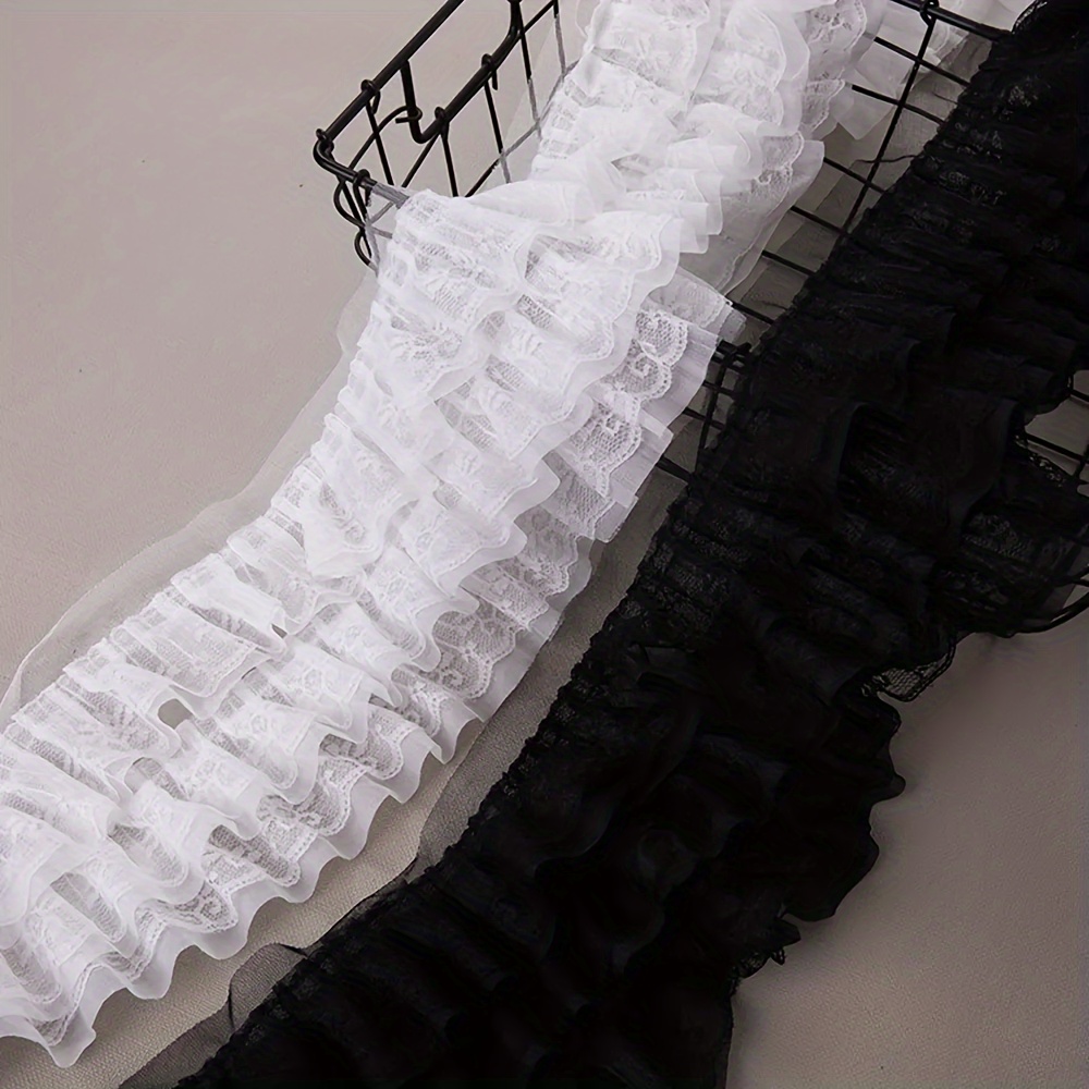 

1 Yard X 5.1" Wide Triple-layer Pleated Chiffon Lace Trim With Embroidered Ribbon - Diy Wedding Dress & Doll Clothing, In