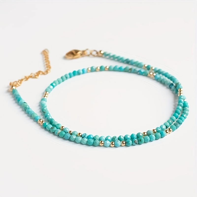 Image of Natural Stone Natural Turquoise Necklace, Beaded Turquoise Necklace, Handmade Beaded Necklace, Gifts For Her, Women's Jewelry