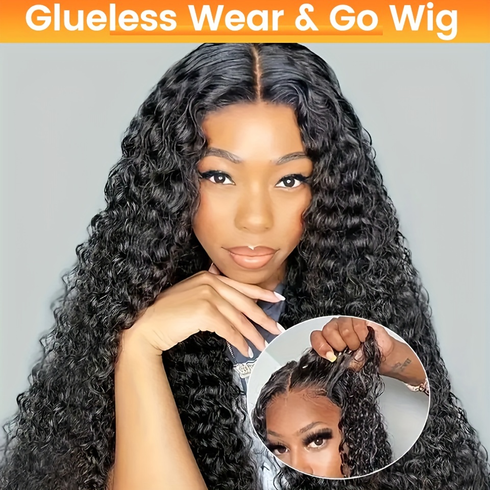 Deep Wave 4x4 Lace Closure Wig 180% Density Wear Go Wigs New - Temu