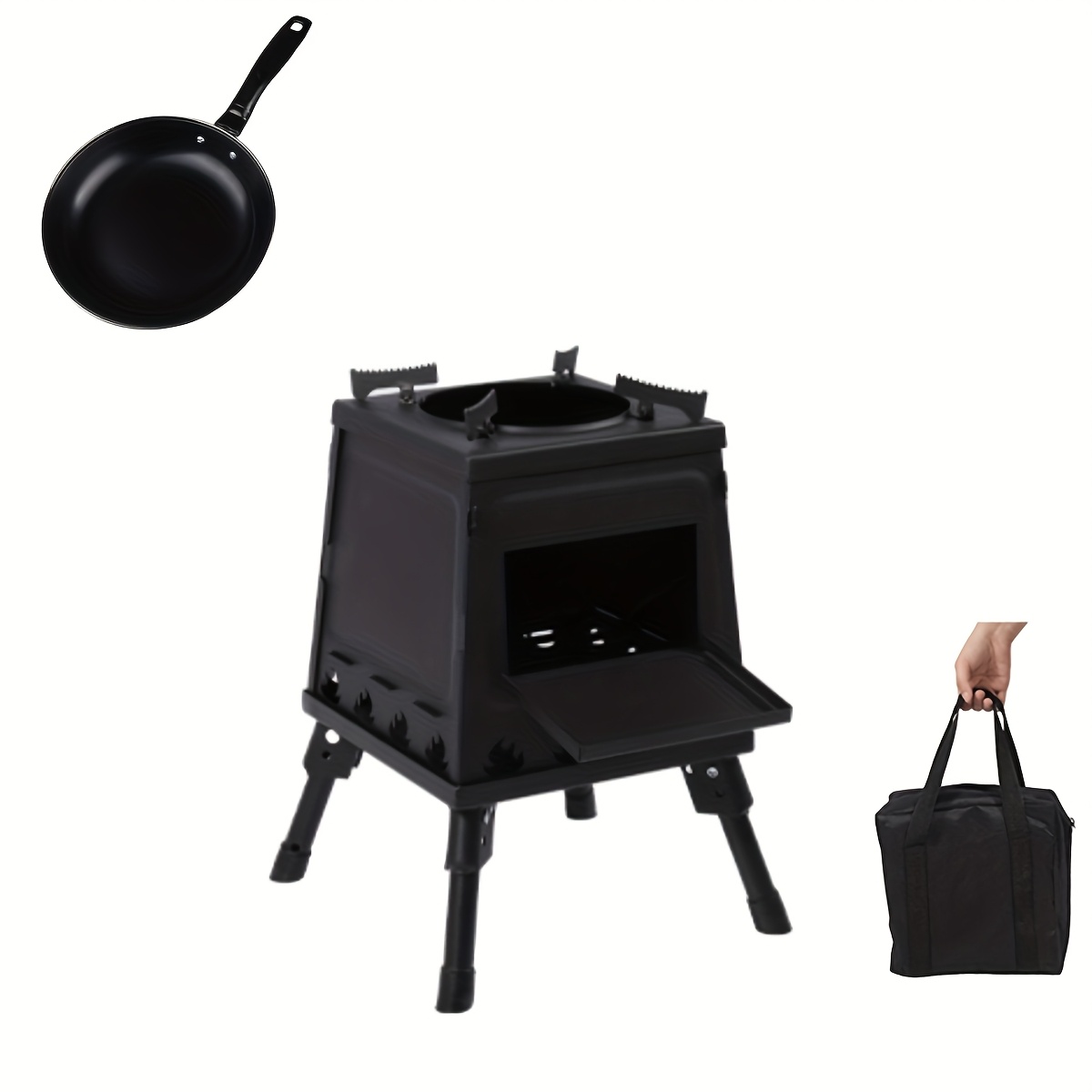 TEMU Wood Burning Stove And 1 Mouth Pot, Camping Collapsible Wood Stove, Boiler Set For Fishing, Camping, Picnic, Wood Burning Stove, Outdoor