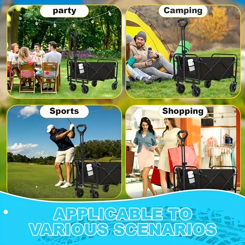 [Heavy Duty Hand Truck] 1pc Heavy Duty Foldable Hand Truck | 330/450/600 lbs Load Capacity, All-terrain Wheels, 27.56'' Interior Space | Great for BBQ, Outdoor Activities, Pet Transport, Beach, Lawn, Camping and Shopping - Black