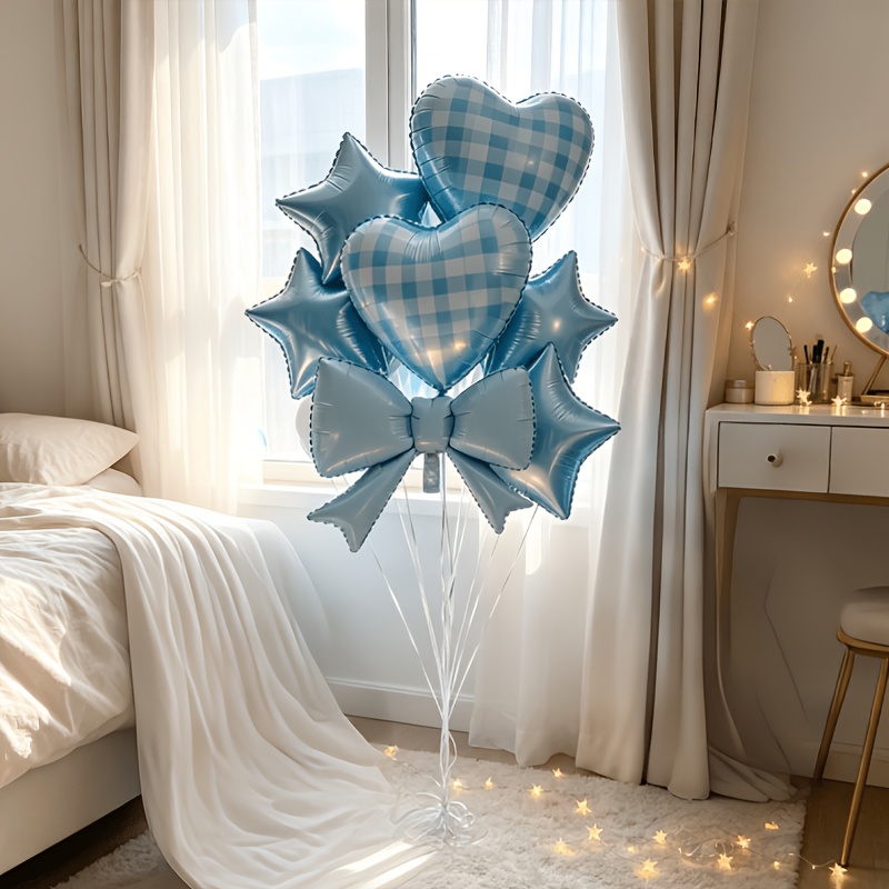 TEMU 8pcs Grid Foil Balloons With 24.4in Foil Balloon, For Birthday Valentine's Day Wedding Anniversary Thanksgiving Garden Party Grad Christmas New