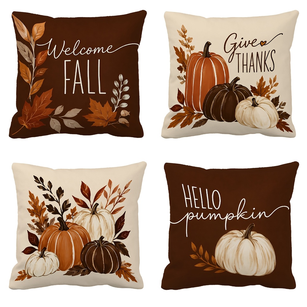 TEMU Ensemble de 4 taies d'oreiller décoratives sur le thème de Thanksgiving automnale, housses de coussin rétro à d' de feuilles d'érable et de
