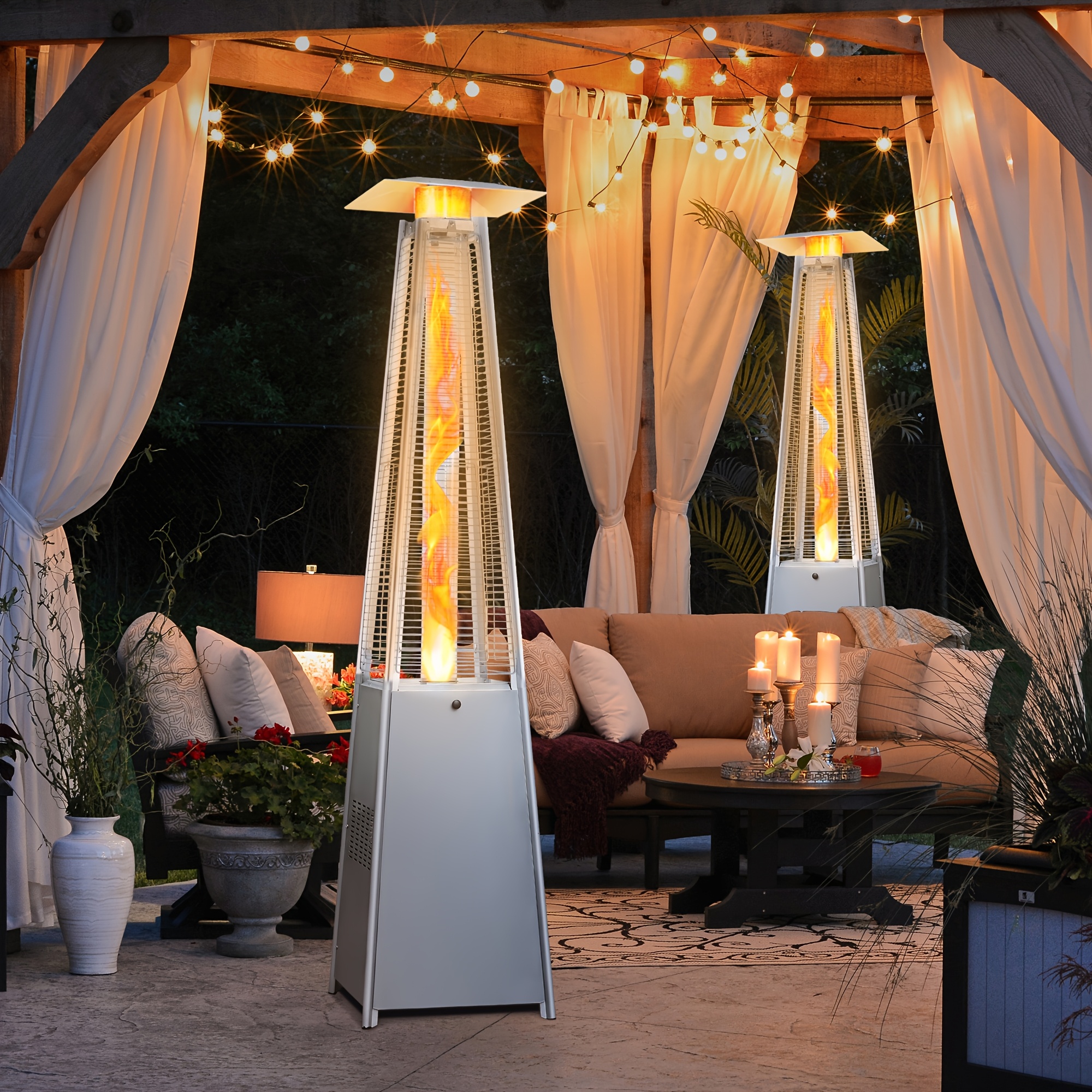 

Lausaint Home Outdoor Patio Heaters For Outdoor Use, 48000 Btu Pyramid Patio Heater With Cover & Wheels, 87" Tall Quartz Glass Tube Propane Heaters For Patio, Party, Backyard, Garden, Decoration