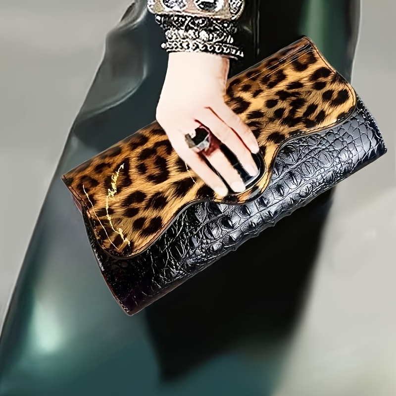Women's Glossy Patent Pu Leather Clutch Leopard Print - Temu