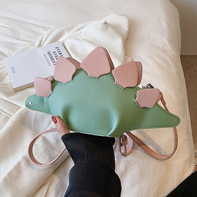 Image of Crossbody Bag Designed Like A Dinosaur, A Color- Plush Animal Purse, Cartoon-style Faux Leather Shoulder Bag