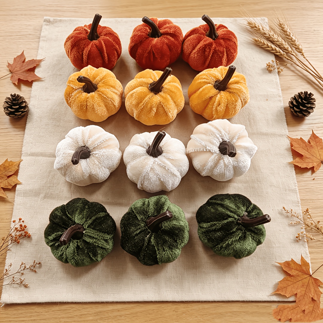 TEMU 12pcs Multicolor Simulation Pumpkin, Simulation Velvet Pumpkin, Small Artificial Foam Mini Pumpkin, Suitable For Autumn Decoration,
