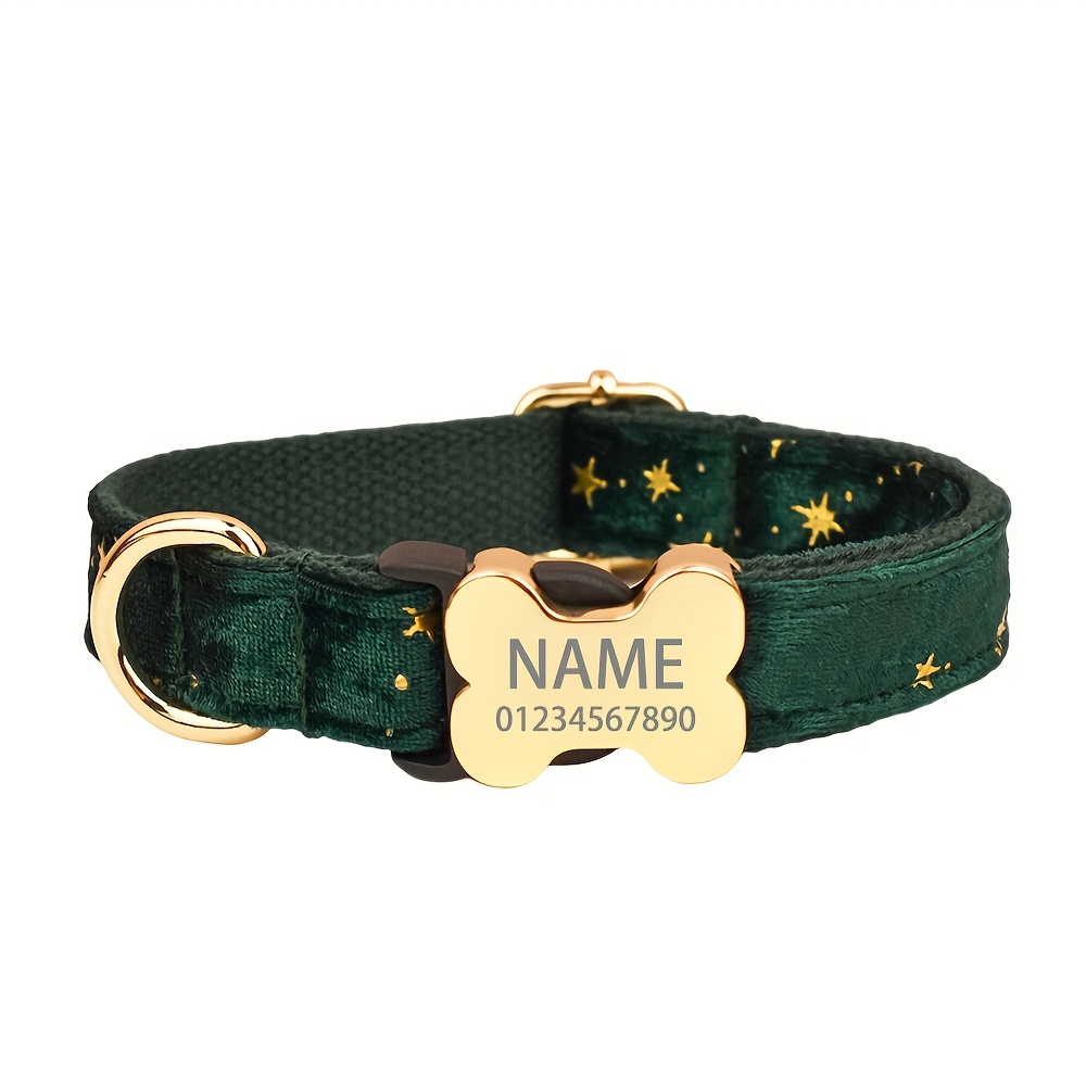 Personalized Cute Green Star Feather Pet Collar with Metal Bone Buckle