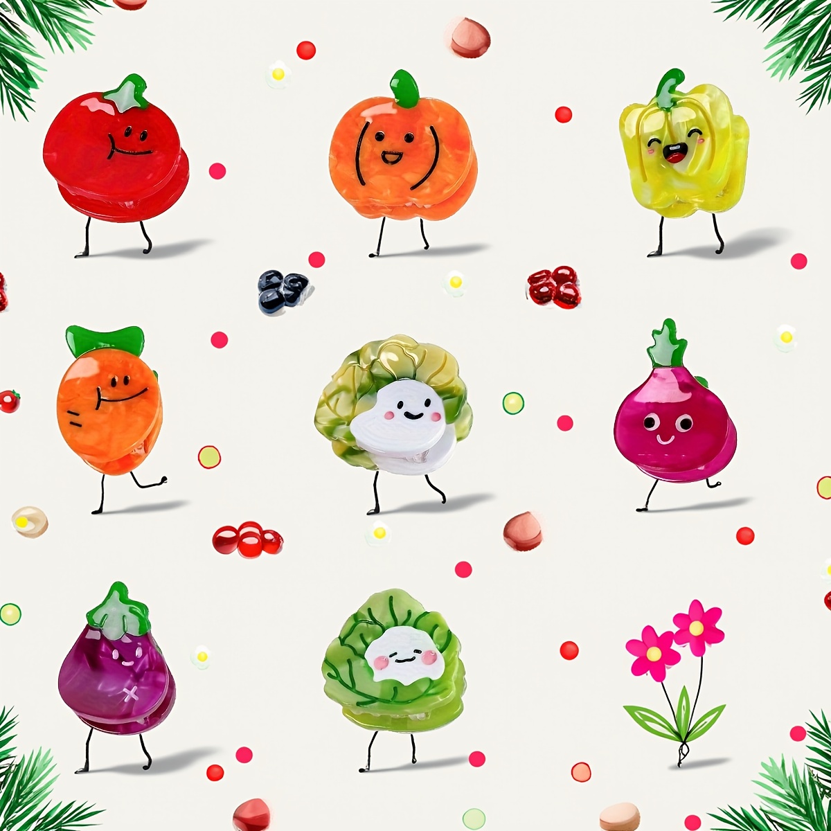 8pcs carrot vegetable tomato small hair clip cute cartoon bangs claw clip instagram multi style side   and   accessory headwear   hairpin novelty   clip suitable for daily styling party travel Product details 0
