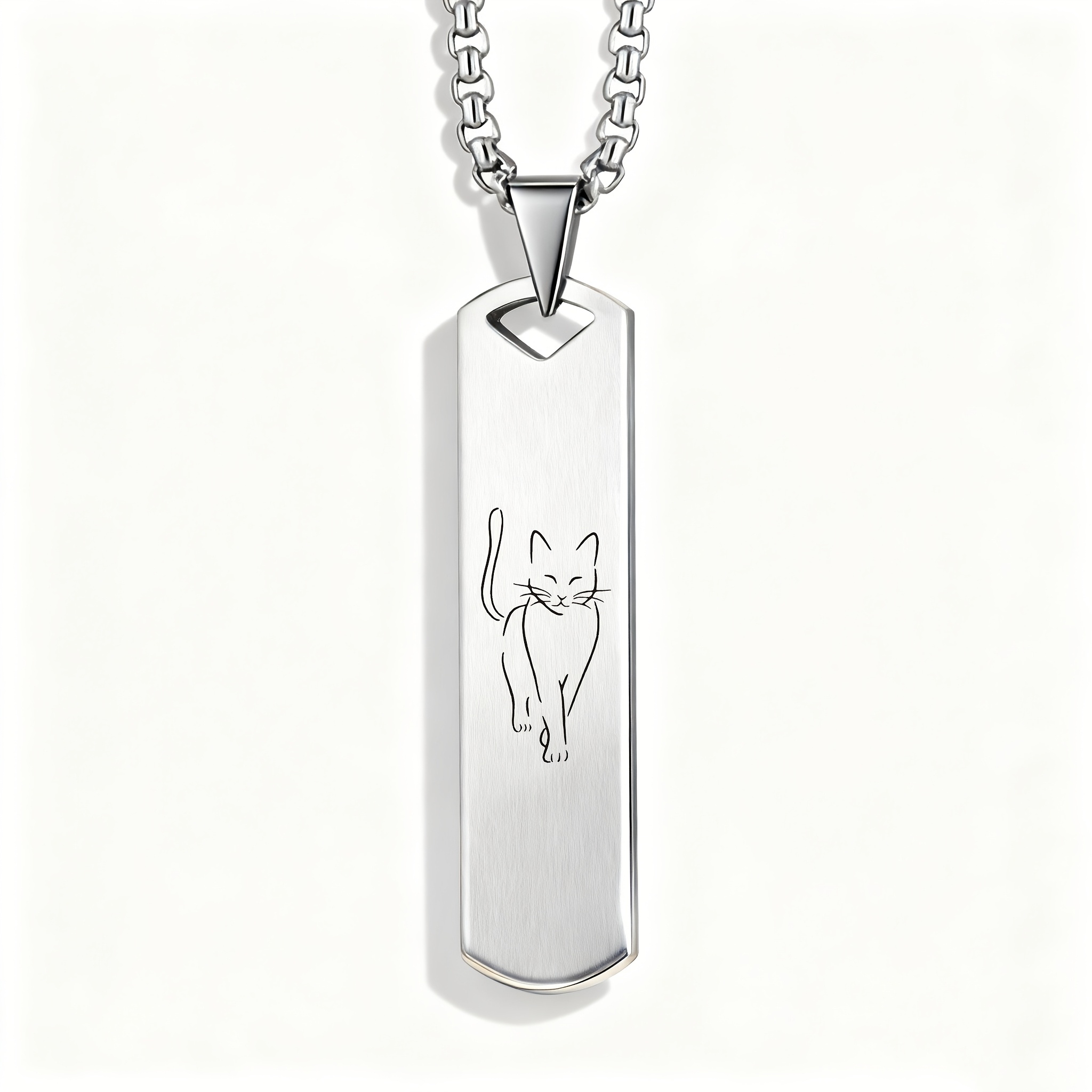 TEMU Soft Pink Minimalist "line Art Cat" Stainless Steel Pendant Necklace, An Niche Elegant And Trendy Accessory Gift For Cat Lovers, Suitable For