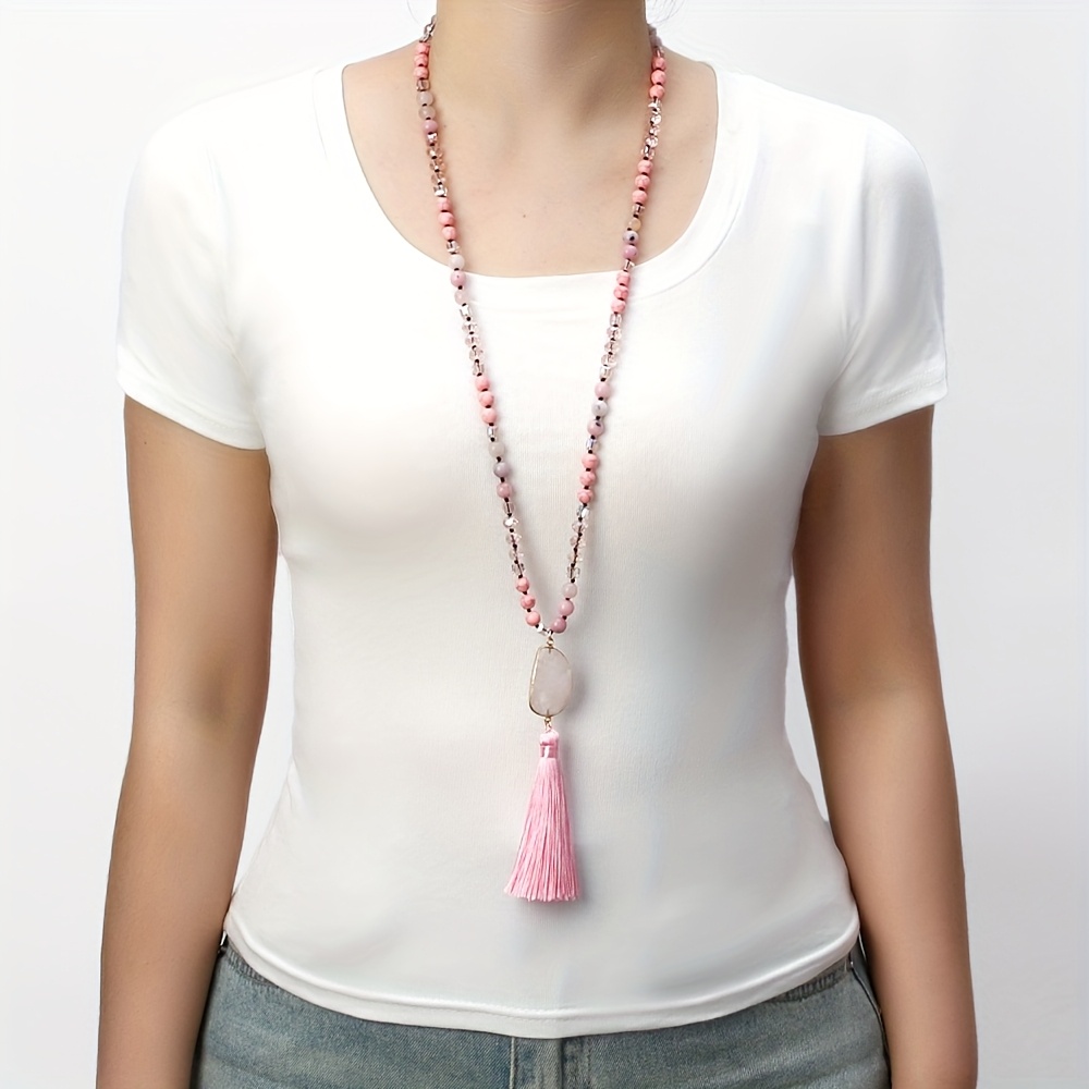 Boho Ethnic 8mm Stone Glass Knot Necklace