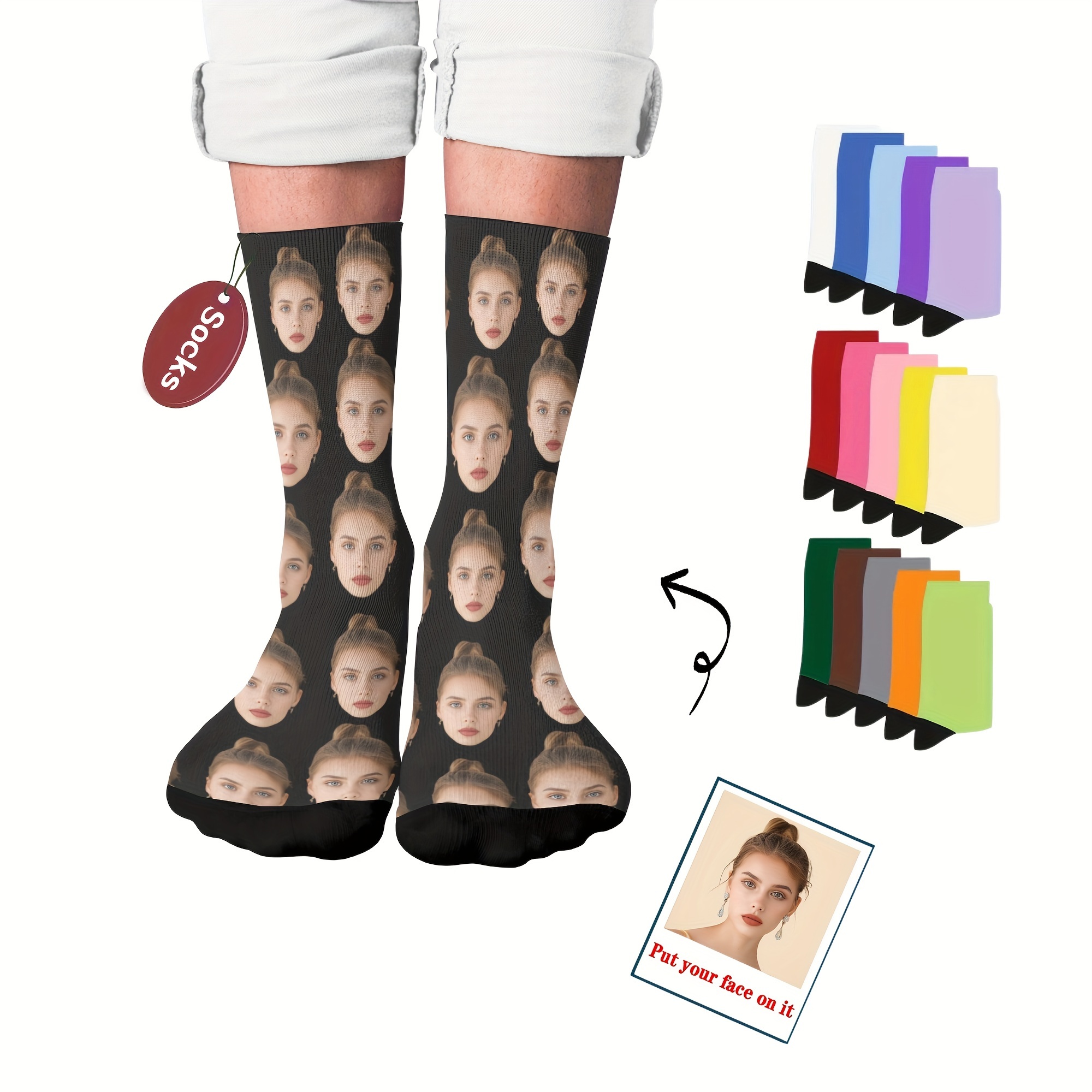 

Custom Face Socks, Personalized Funny Gift Crew Socks With Photo Customized, Faces Print, Novelty Trendy Party Present Socks For Men Women