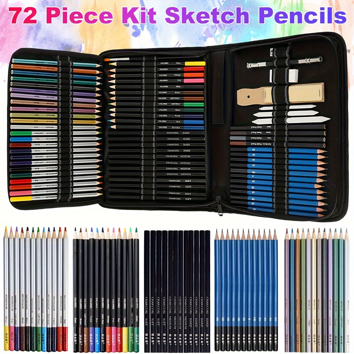 

72pcs Sketching Pencils Set Professional Complete Drawing Pencils Graphite Pencils Beginners Artists Art Painting Tool Kit For Drawing Sketching Shading