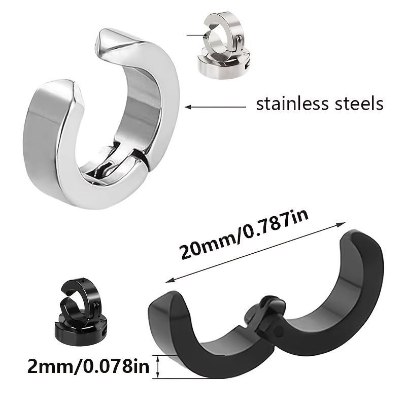 1 Pair/2 Pairsof Stainless Steel Men's Ear Clips Non-piercing Earrings Punk Clip Earrings for Men and Women, No Gems