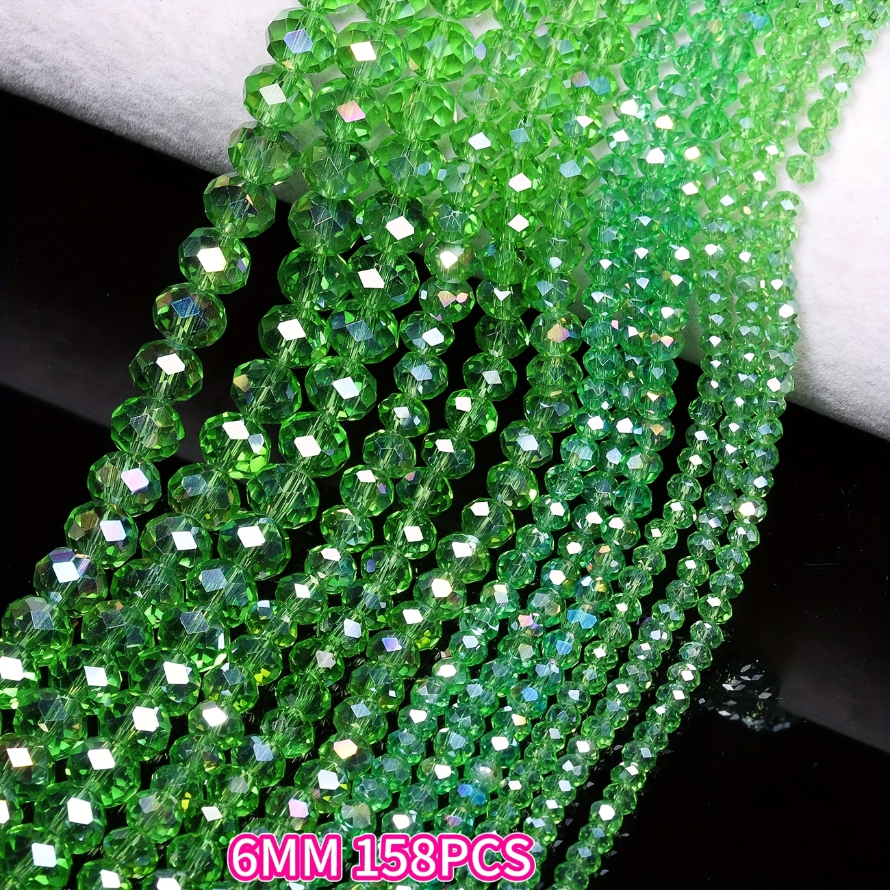 Image of 158pcs/88pcs Trendy Light Green Iridescent Glass Flat Beads In Loose Options Of 4mm, 6mm, And 8mm. Flat Wheel Beads Made From Glass Are Perfect For Jewelry Projects And For Christmas, New Year's