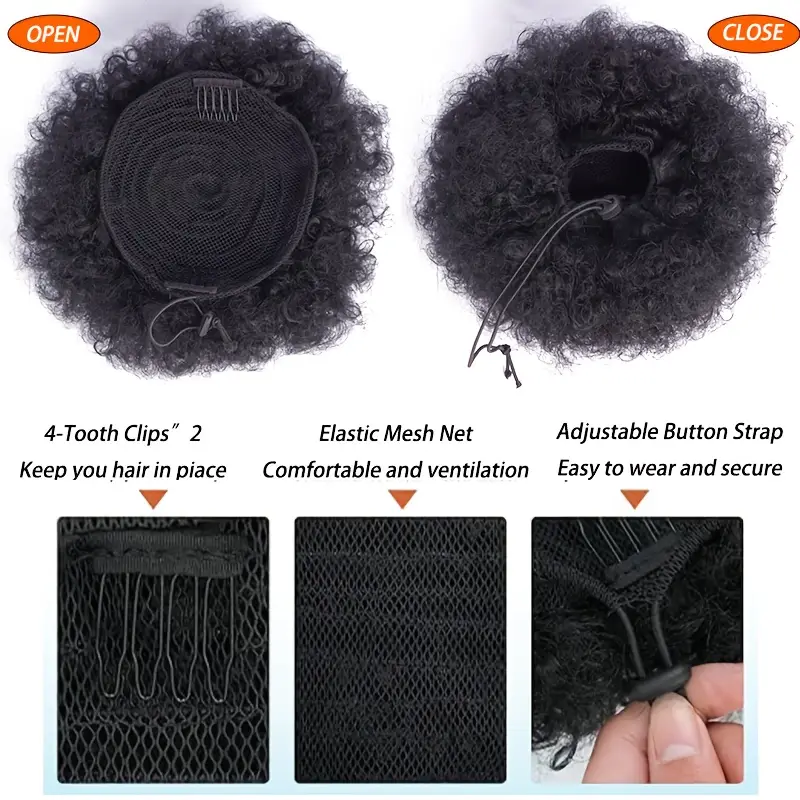 afro curly/ braided ponytail with secure clip & adjustable strap - easy styling for daily use, parties, and photography, high-temperature fiber, everyday hairstyle | secure clip attachment | adjustable strap feature, ponytail holder details 2