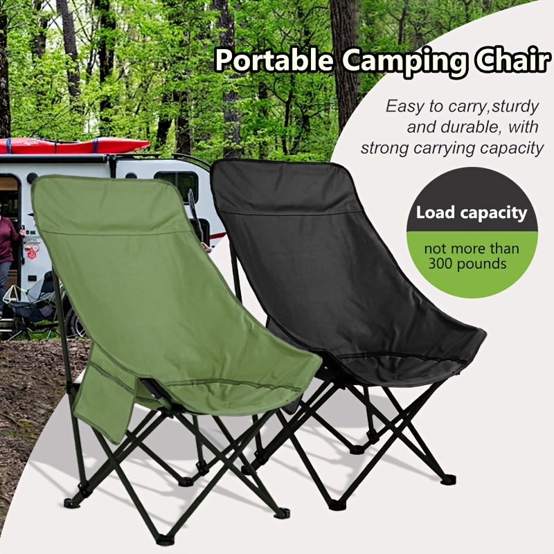 1pc portable folding moon chair high back durable fabric multifunctional lounge chair for outdoor relaxation camping and beach fishing comfortable recliner in black and green models details 1
