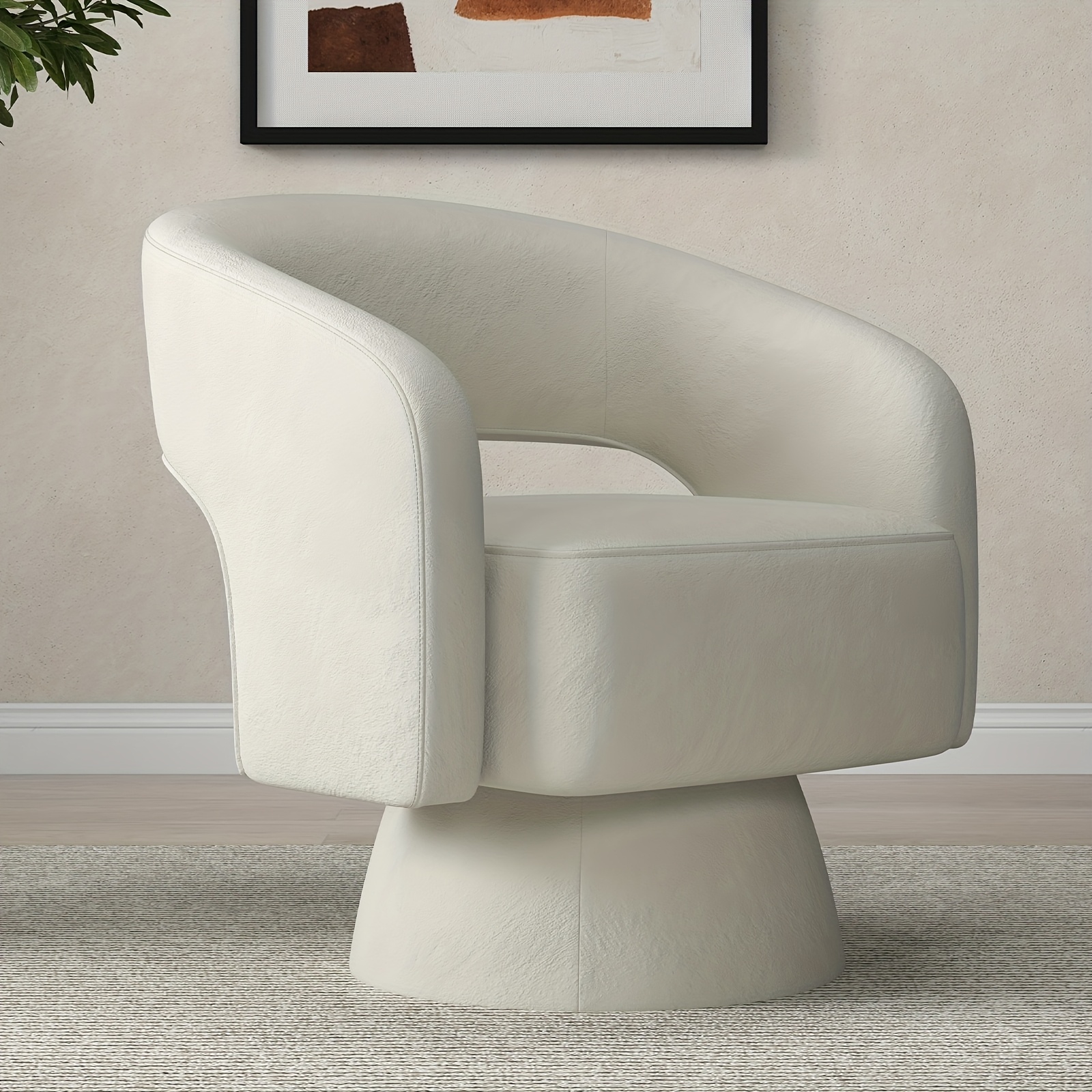 TEMU Mid-century Modern 360-degree Swivel Accent Chair - Openwork Design With Round Cloud Armrest, Beige Upholstered Chair For Living Room, Bedroom,