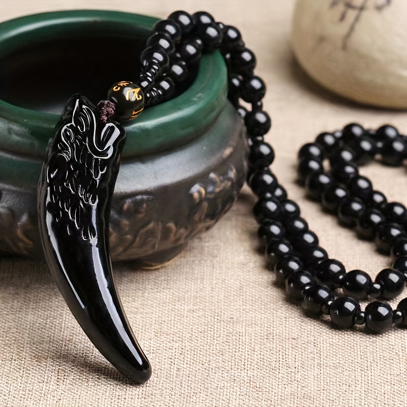 TEMU 1pc Fashion Wolf Head Pendant Necklace, And Beaded Chain, Vintage Style Men's Accessory With Wolf Charm