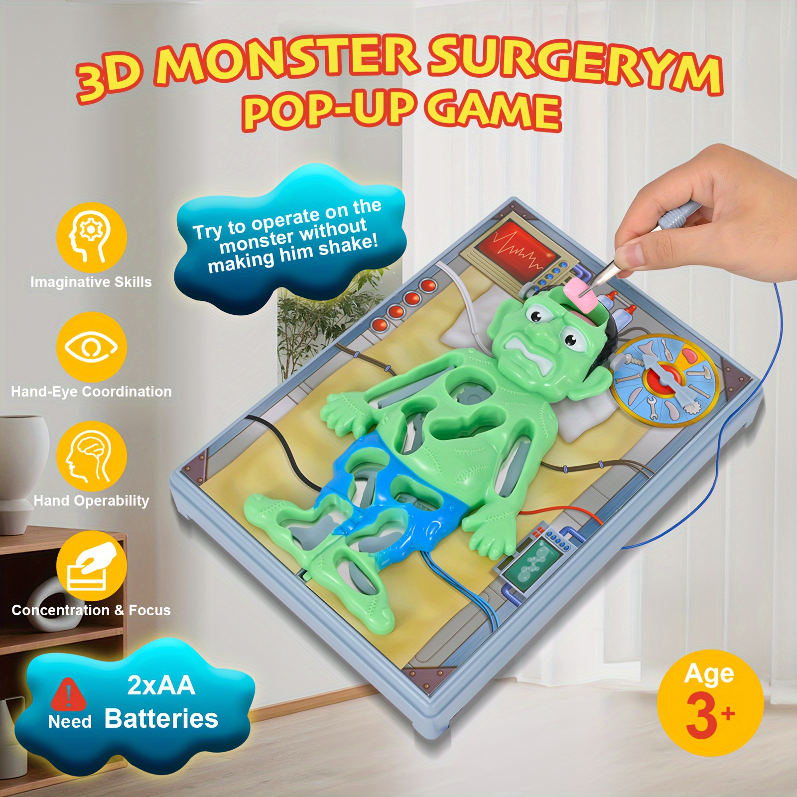 

Interactive Monster Surgery Board Game For 3-12 - & Educational With Tweezers, Safe Non-toxic Materials, Players, Ideal Gift For Young Gamers