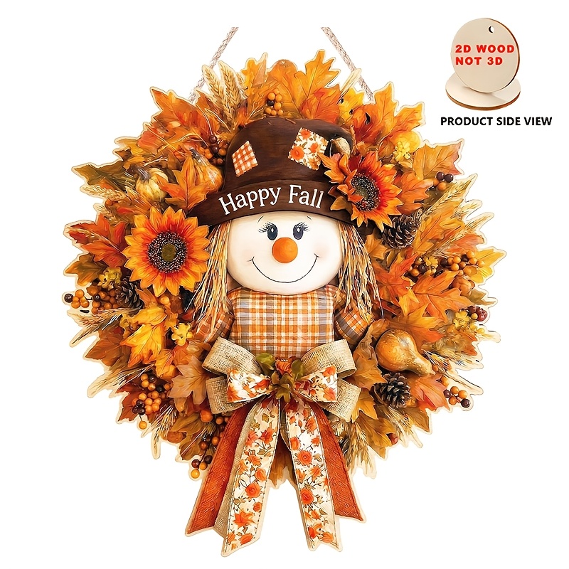 TEMU 2d Flat - Autumn Home Decoration 2d Flat Wooden Autumn Decoration Door Ring (suitable For Front Doors); Farmhouse Style Maple Leaf Welcome Sign,