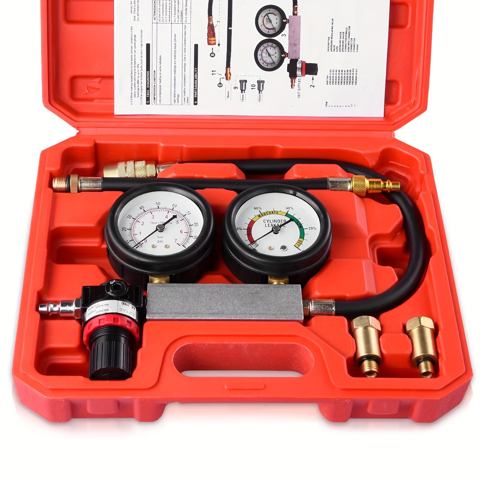 

Cylinder Leak Down Tester Petrol Engine Compression Leakage Detector Tool Kit Us