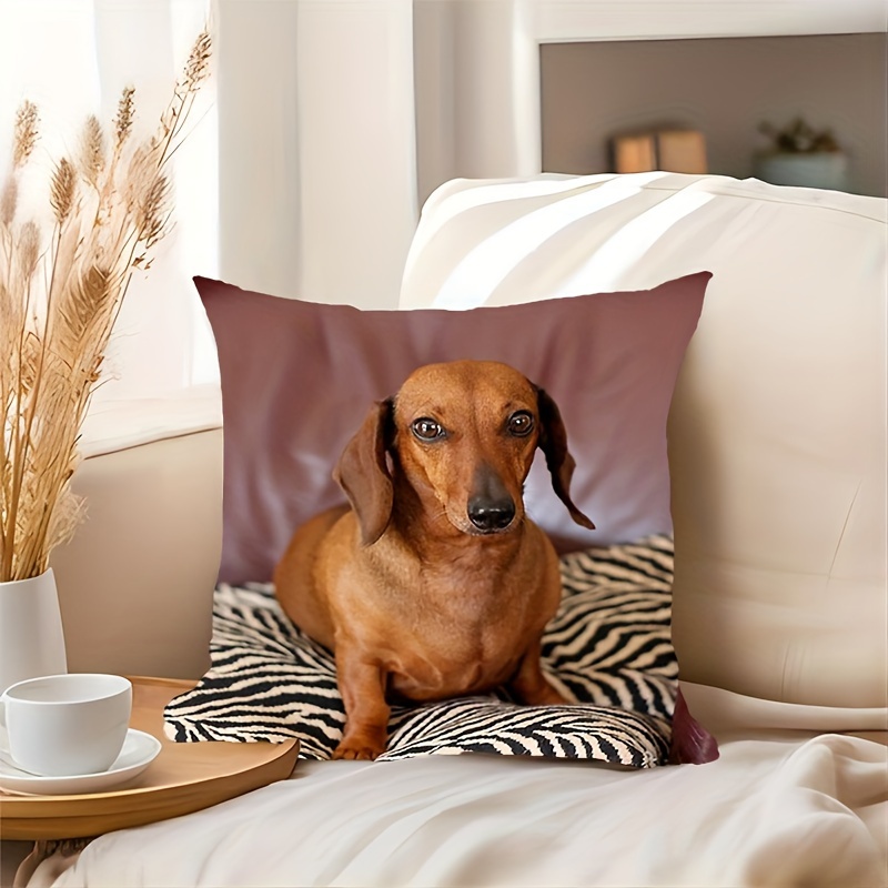 contemporary dachshund portrait design throw pillow 18x18 inches soft polyester machine washable with zipper closure ideal for home office and party decor details 2