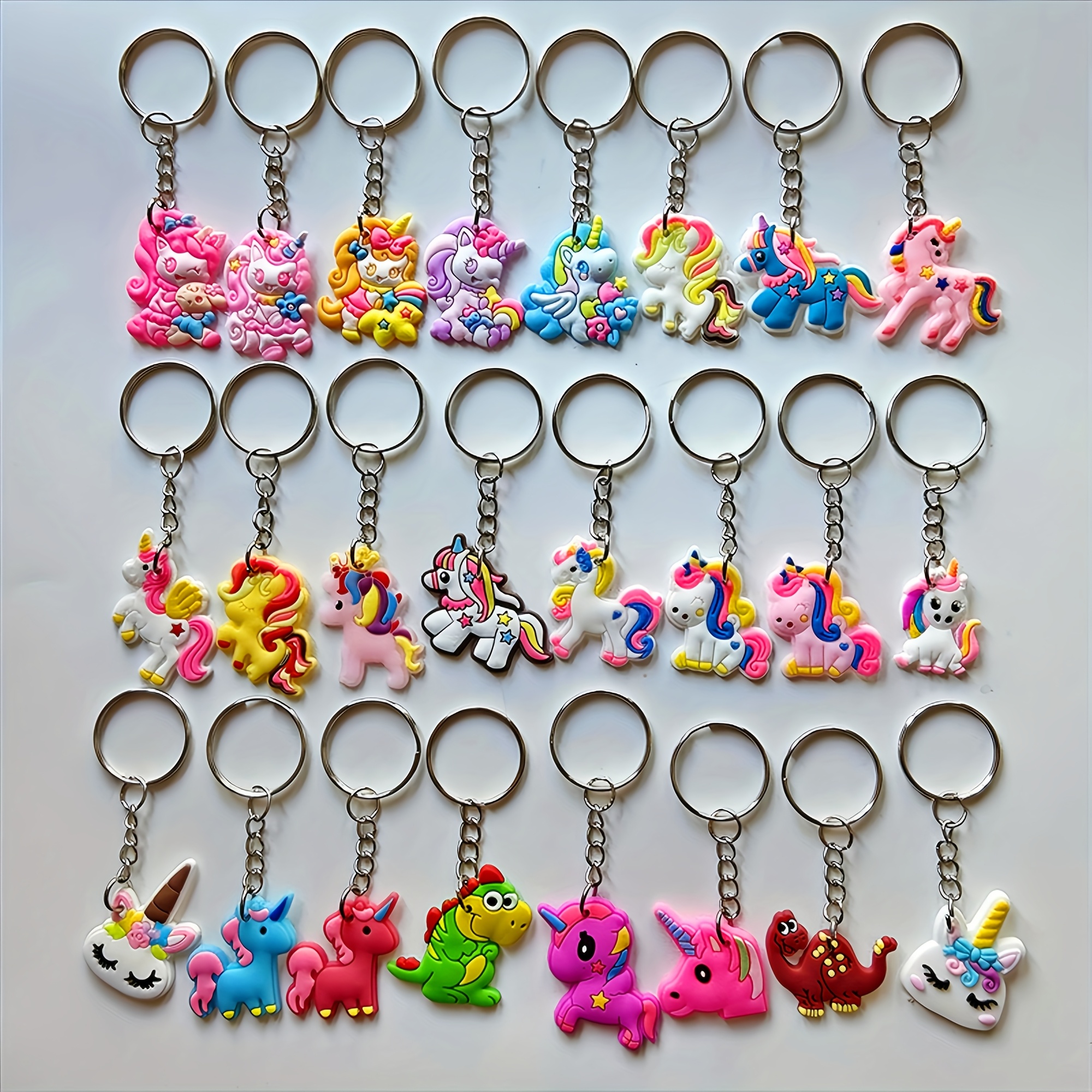 Image of 2d Flat - 24pcs Cartoon Unicorn Keychains Cute 2d Flat Pvc Animal Keychains Prizes Key Rings Women Decoration Fashion Wallet Backpack Additions Holiday Party Favors