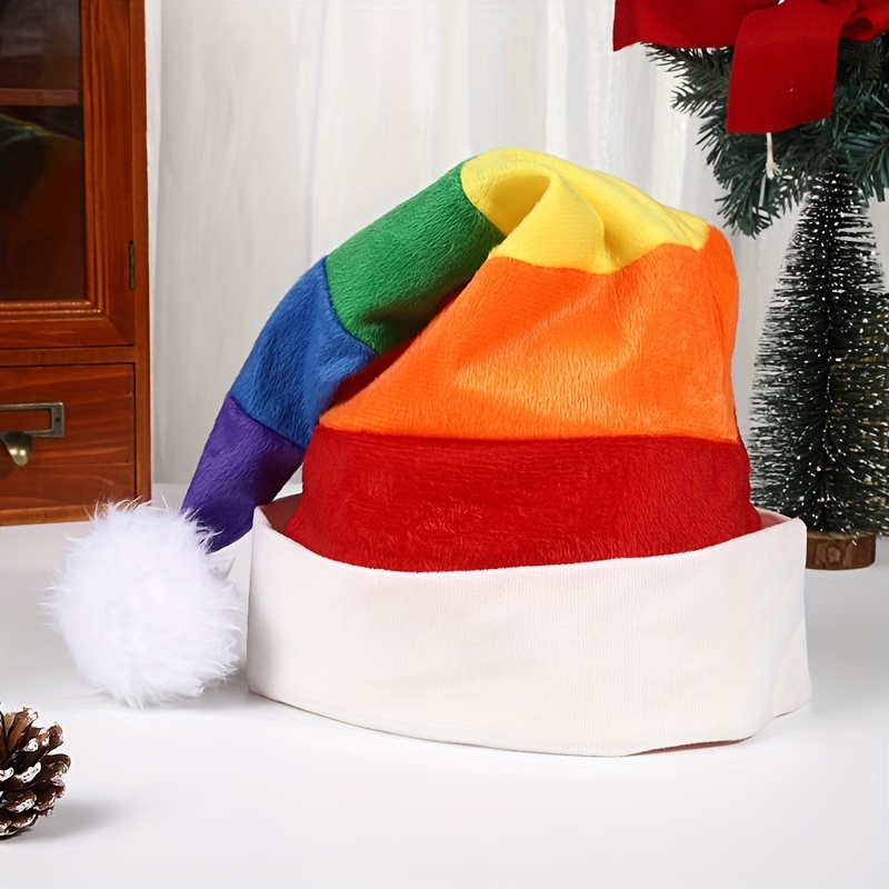 

Cozy Rainbow Plush Christmas Hat - Family & Self, Non-stretch Polyester, Hand Washable