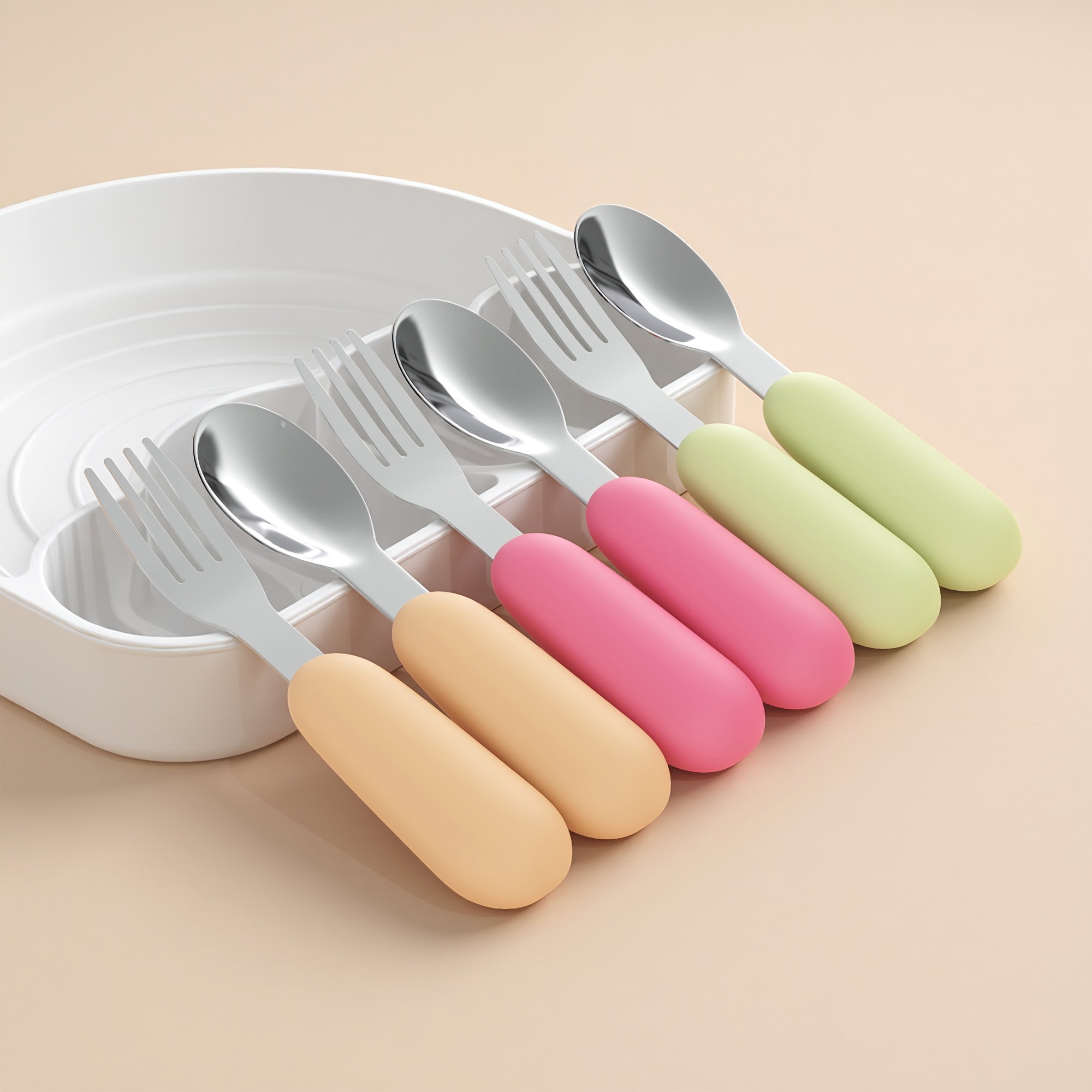 Set of 2 Stainless Steel Baby Forks and Spoons with Silicone Handles for Easy Gripping, Dishwasher Safe