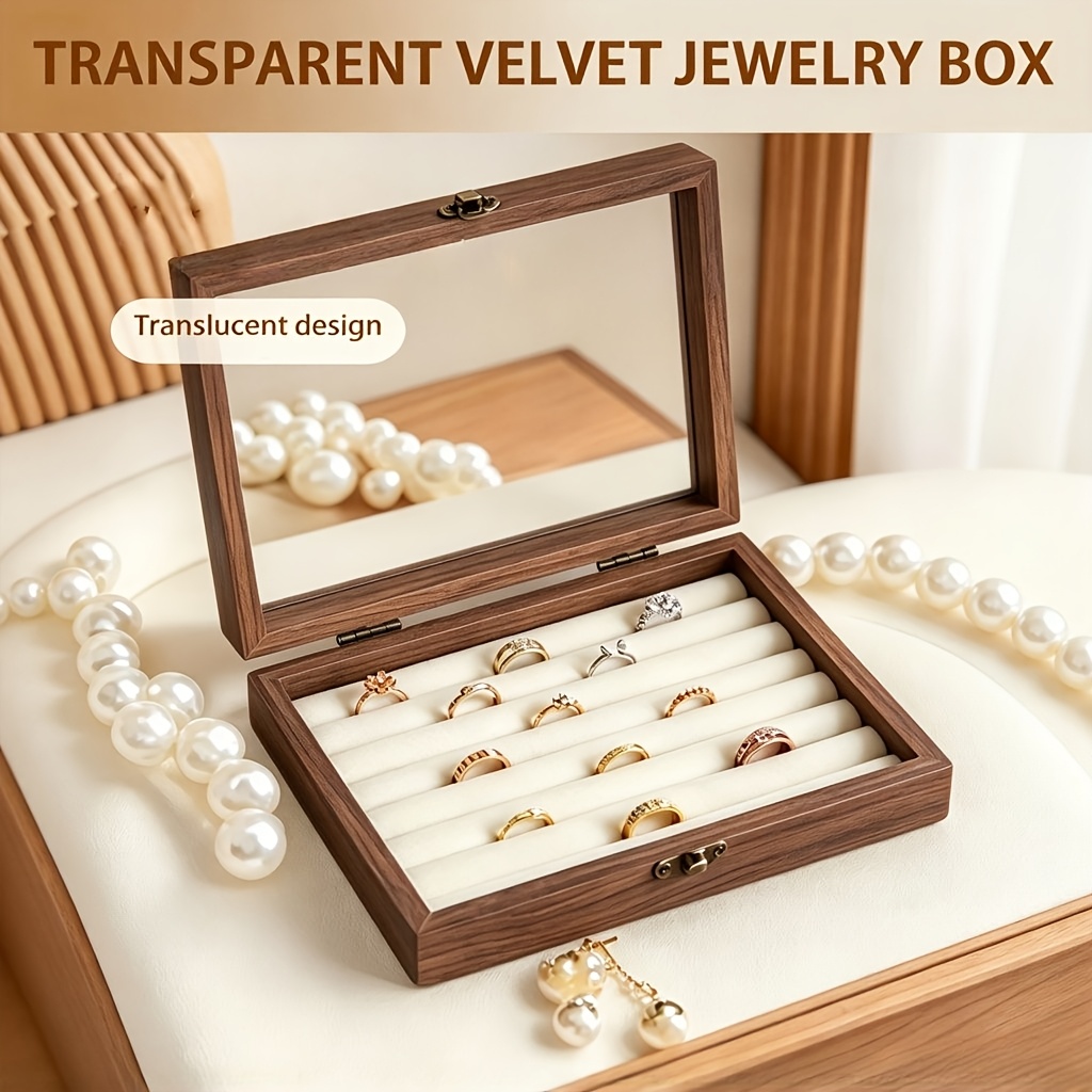 Wooden Ring and Earring Storage Box with Glass Lid