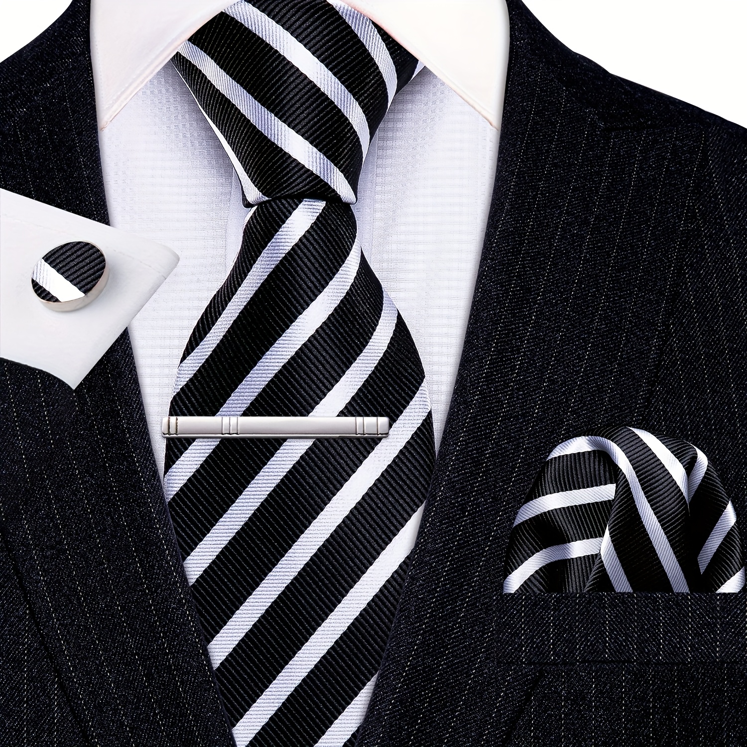 TEMU 4pcs Mens Frivolous Tie Yellow Printing Tie Breathable Necktie Hanky Square Cufflinks Clip Set Wedding Party Groomsman Gift