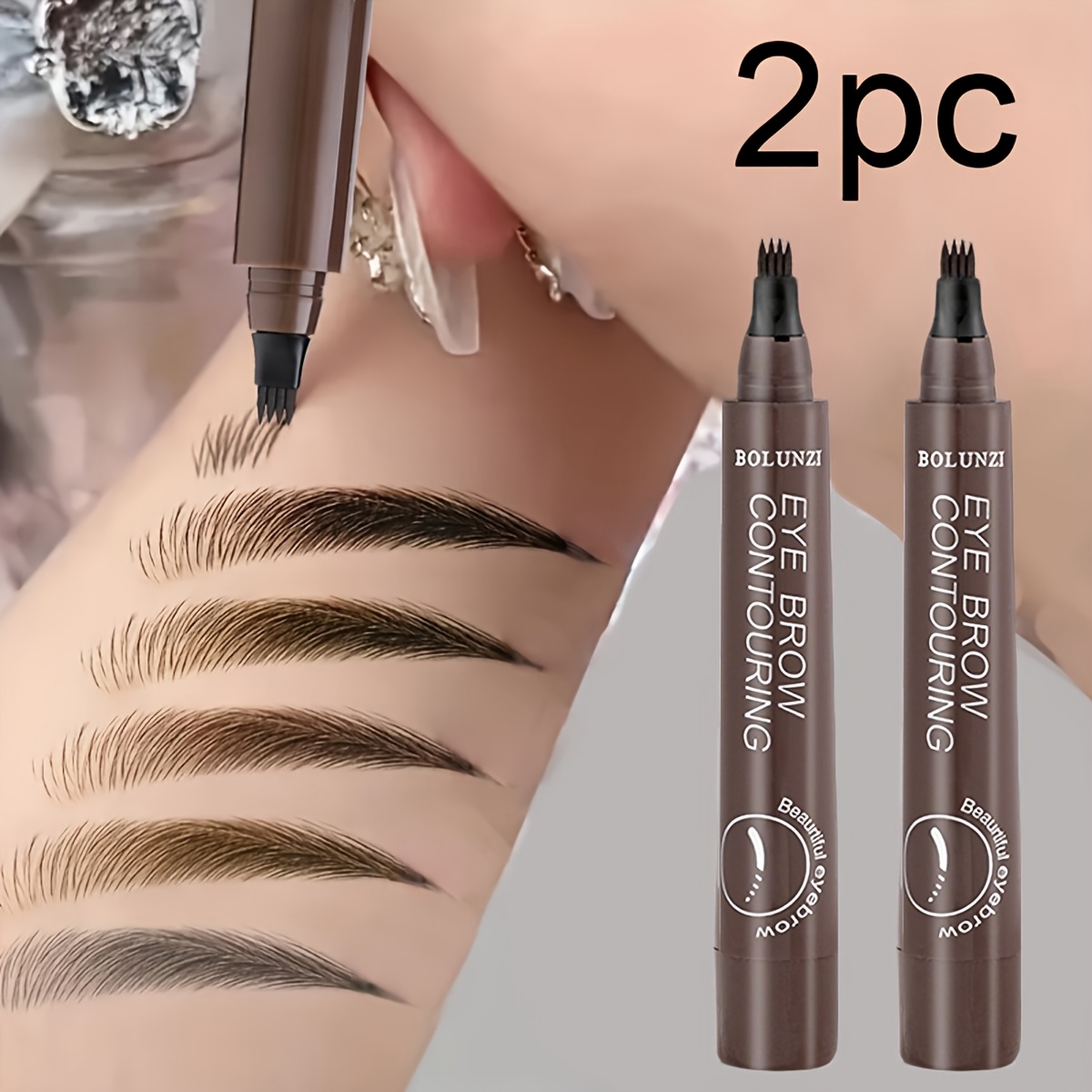 4 lápices de cejas con 2 piezas - maquillaje natural de   color, impermeable y sudorproof, diseño portátil,     en  ,     los tipos de beige  s,   para favor de boda,   para uso  ,      ,   medio, negro, cosméticos sudorproof |   natural | tamaño compacto Detalles del producto 1