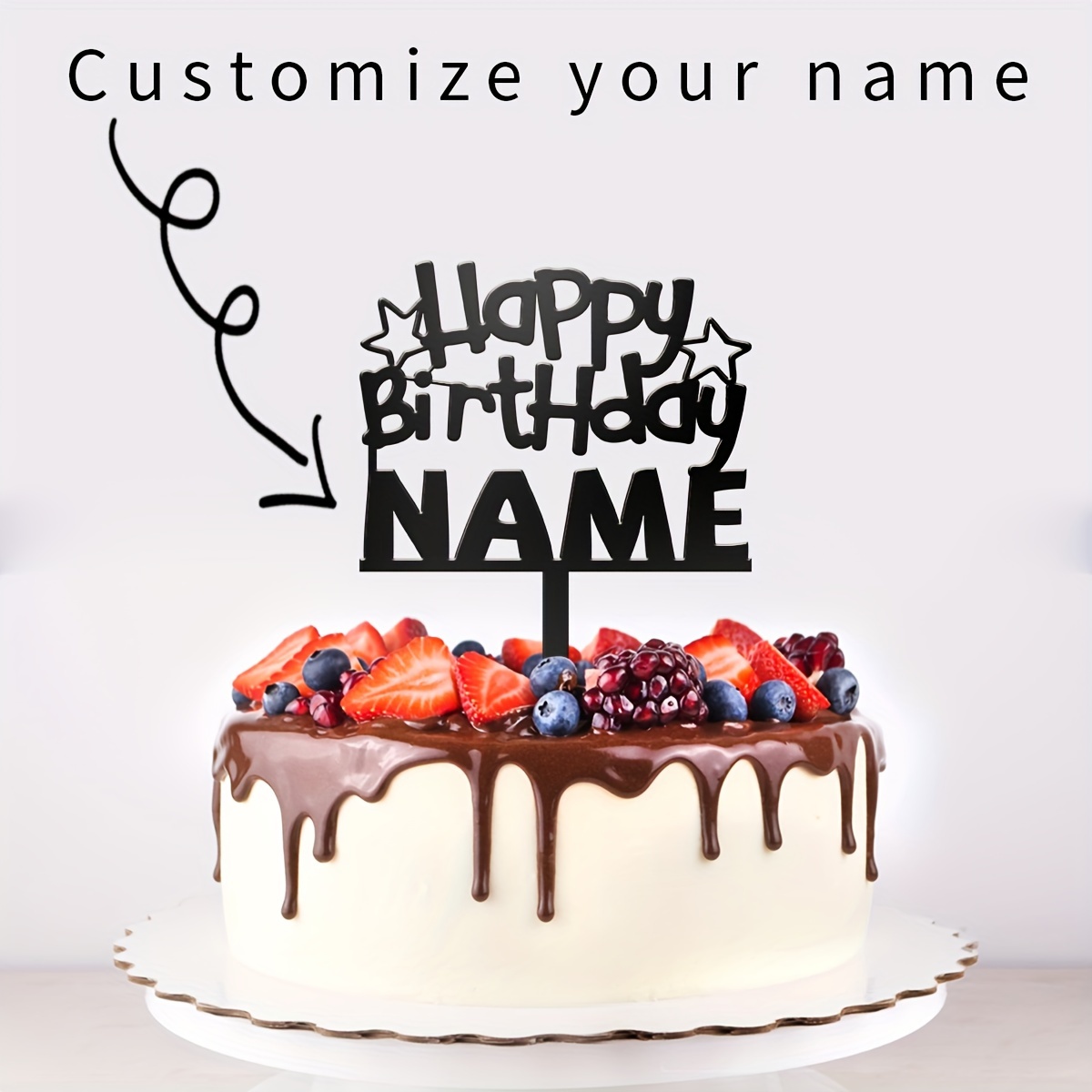 

1pc Princess Theme Happy Birthday Cake Topper With Custom Name, Black Acrylic, , Featherless, No Electricity Needed – Ideal For Birthday Celebrations And Decor.