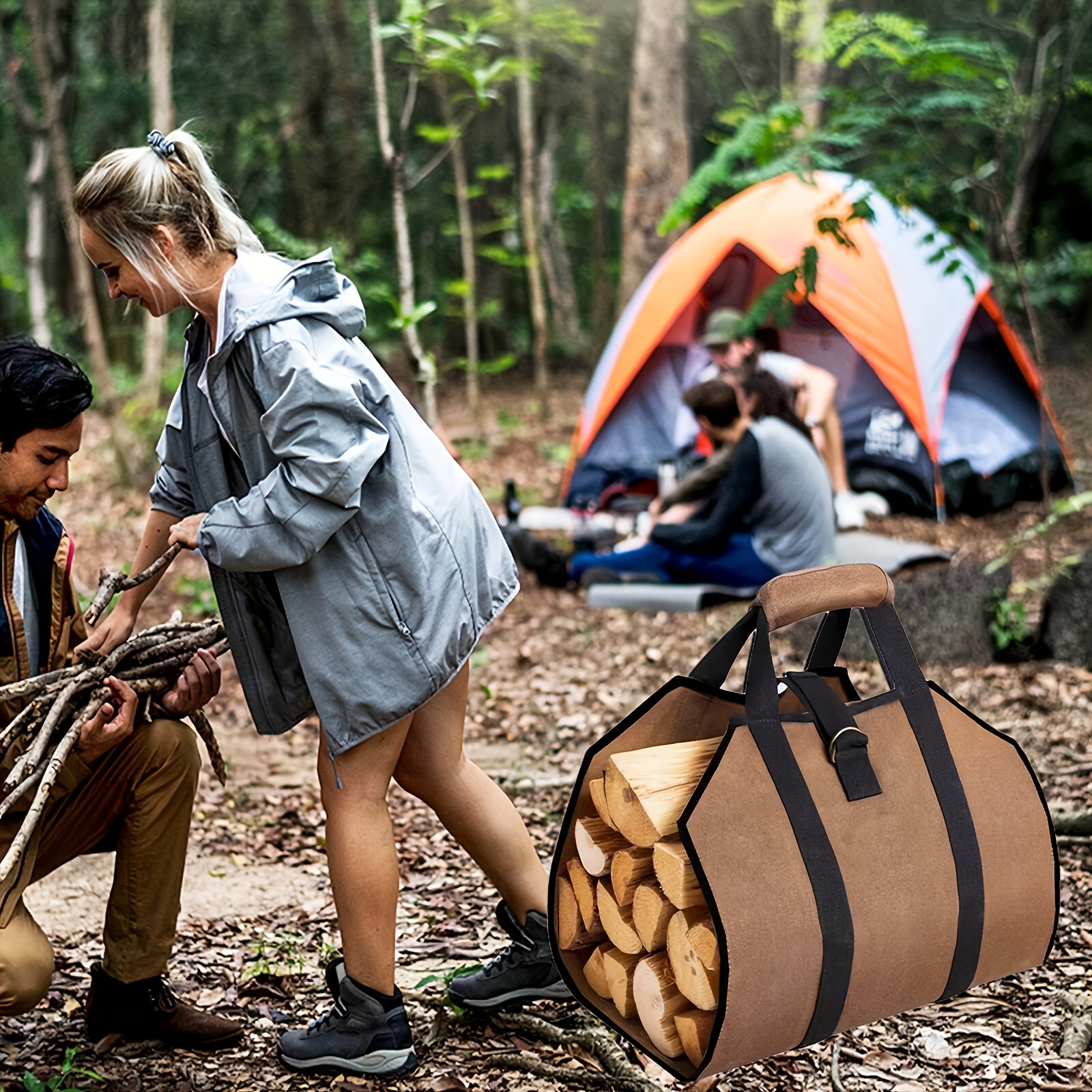 large capacity portable firewood carrier bag -   oxford cloth with pvc, ideal for outdoor camping, hiking & bbqs,   decor enhancer details 6