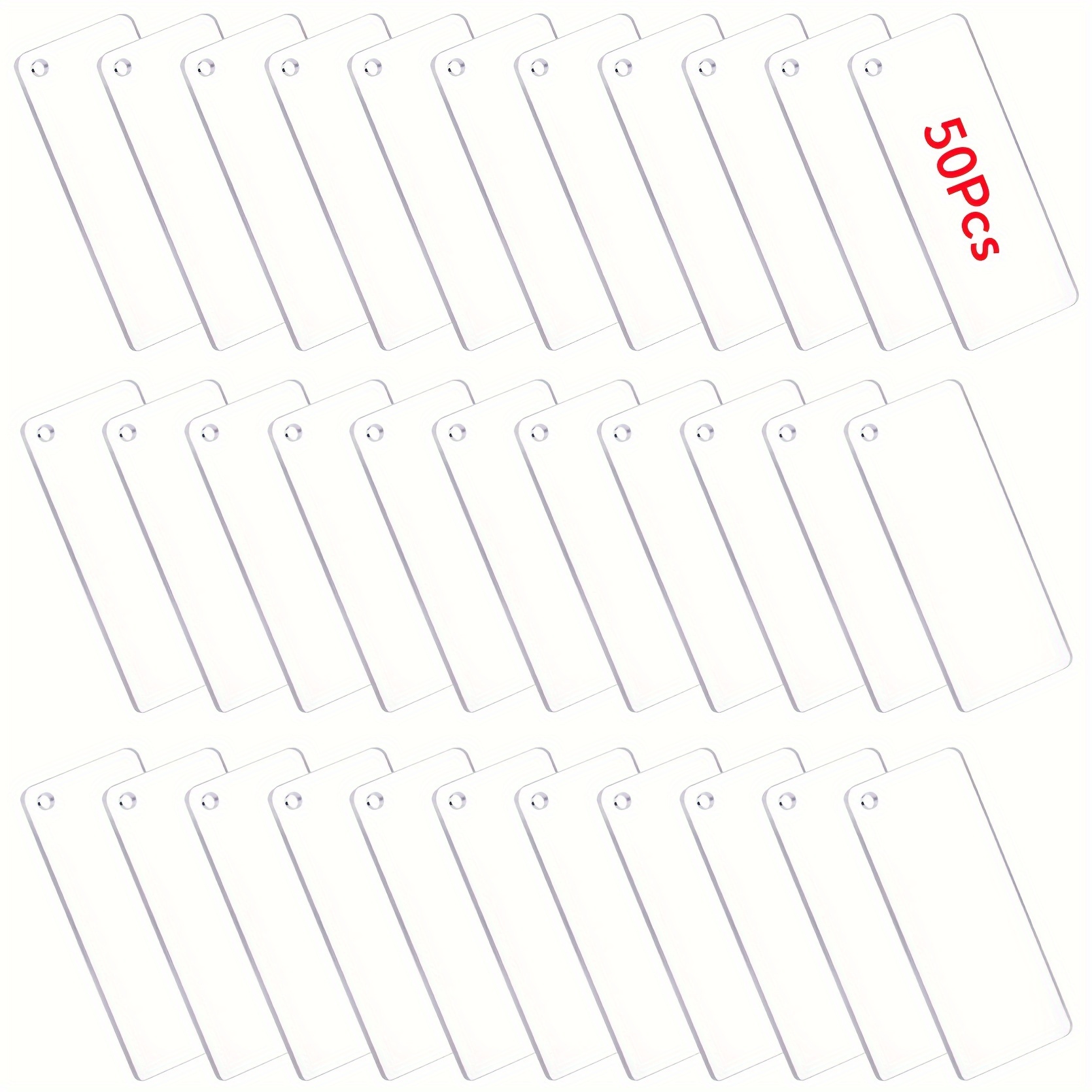 

50-pack Acrylic Blank Tags For Labeling, Basket Organizer, Kitchen Pantry Sign, Keychain Ornament & Diy Craft Projects - Rectangular Shape With Hanging Hole, Clear Material