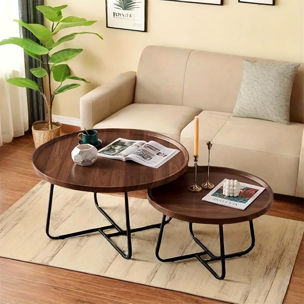 TEMU 2pcs Nesting Coffee Table Set, Round Center Table With Non Slip Feet Side, End Tables With Wood Grain Top For Living Room Office Wood Grain