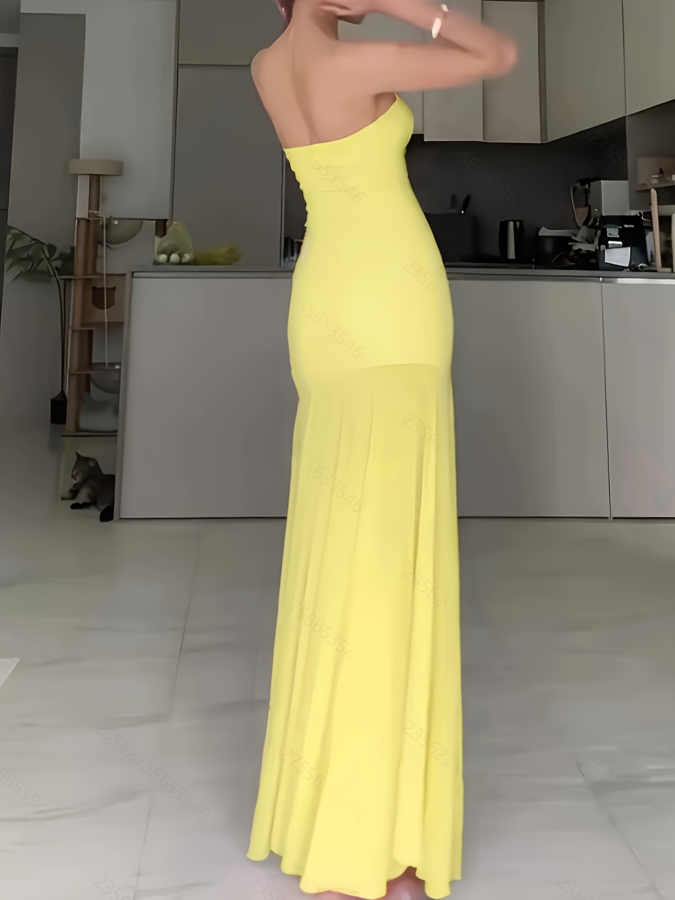 elegant sheer mesh panel strapless dress ruched waist - Temu Bahrain