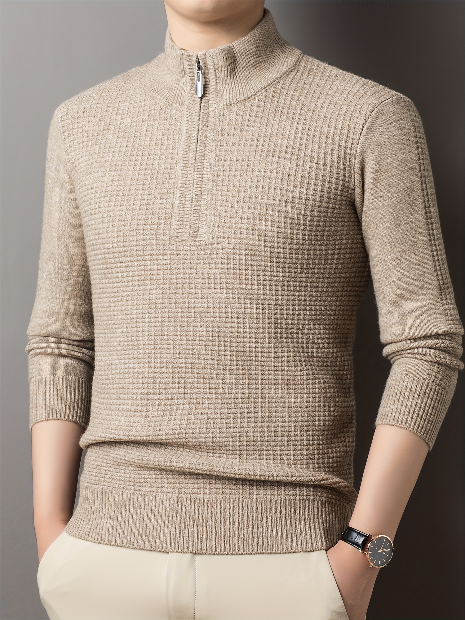 Zipper Stand Collar Sweater Mens AQAYL Mens Quarter Zip Pullover