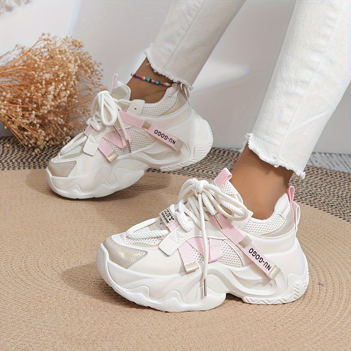 women's colorblock mesh sneakers lace soft sole platform - Temu
