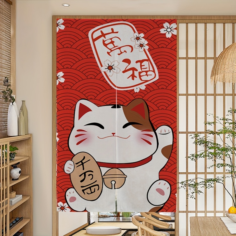 TEMU 【2Dドアカーテン】2Dプリント 猫 ドアカーテン、日本風ドアカーテン、かわいい漫画猫仕切りカーテン、キッチン遮光生地カーテン