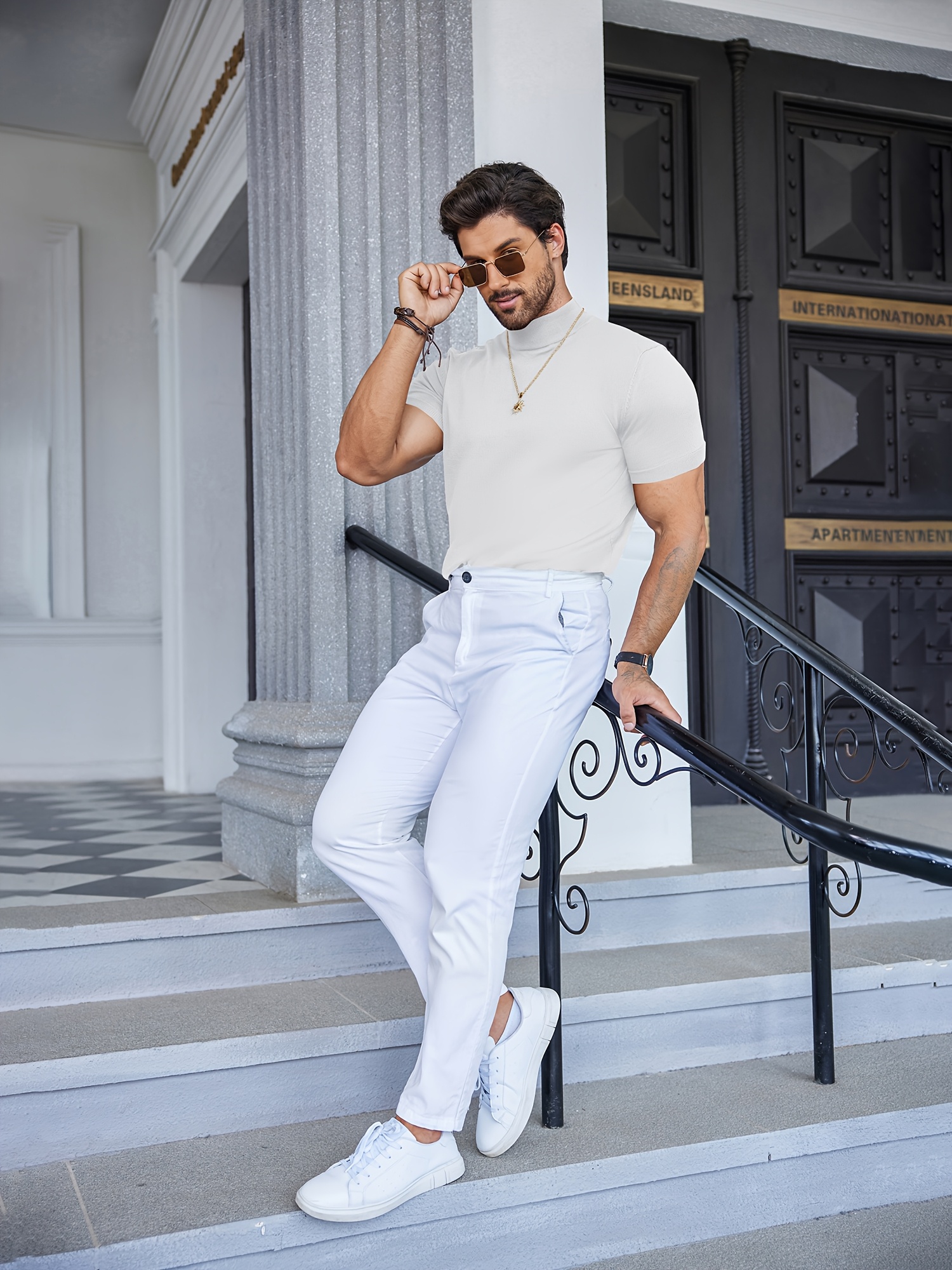 mens mock turtleneck sweater style tee formal like top non Temu