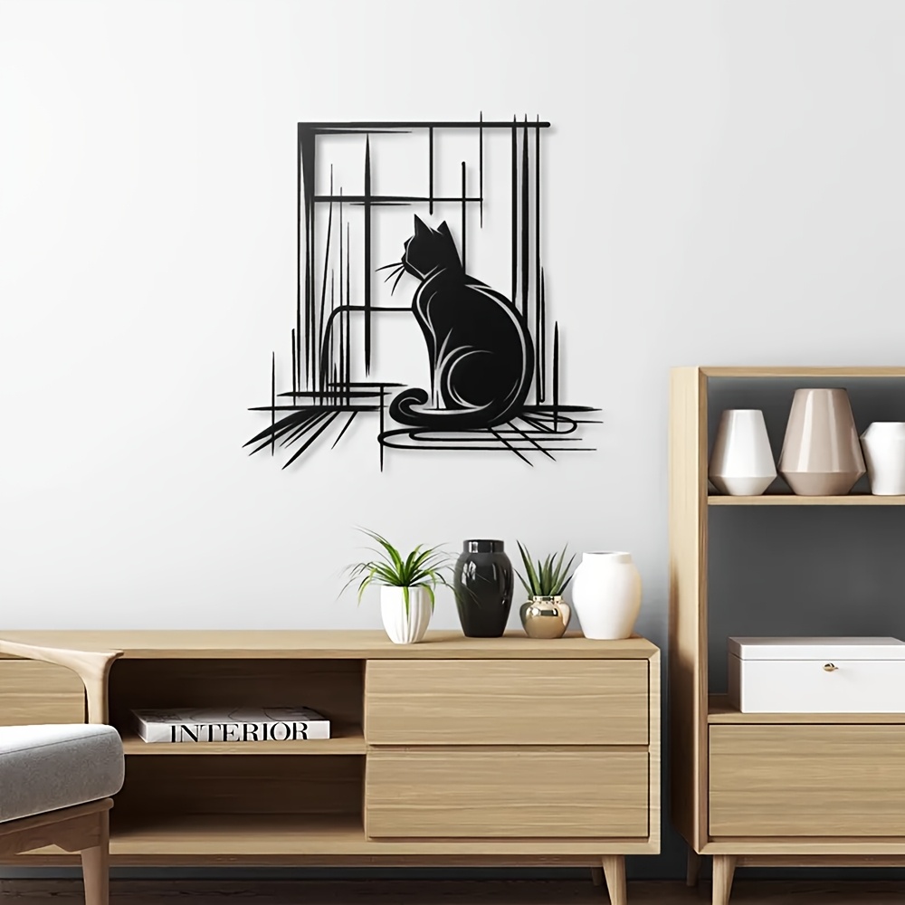 

Elegant Black Cat Metal Wall Art, 15.75"x15.75" - Modern Minimalist For Bedroom & Living Room, Easy-to-hang Decorative Painting, Ideal Housewarming Gift For Cat Enthusiasts