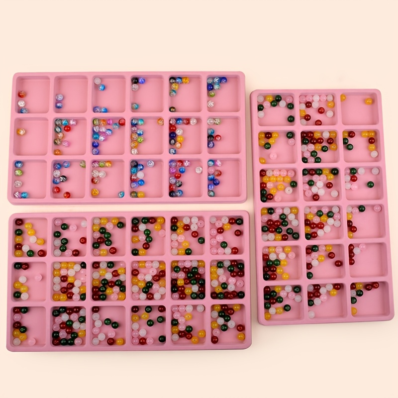 TEMU 3pcs Set New Flocked 18-compartment Loose Bead Storage Tray, Necklace Storage Box, Pendant Display Tray, Bead Divider Tray