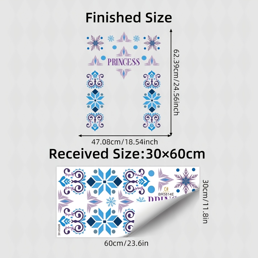 TEMU 1pc Style Geometric Snowflake Door Decals, Princess Lettering Pattern Stickers Suitable For Interior Bedroom Door, Playroom Door, Little Girl
