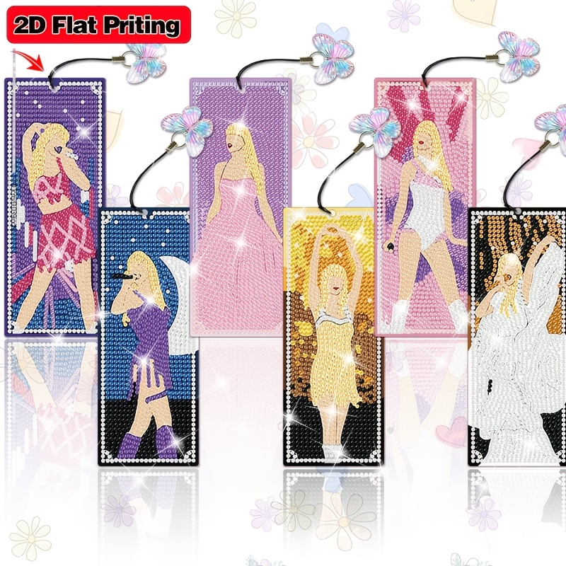 TEMU 6pcs, Women's Figure Pattern Diamond Painting Bookmark, Starry Sky Pattern Handmade Bookmark Making Kit, Scene Theme 2d Flat Printing Bookmark