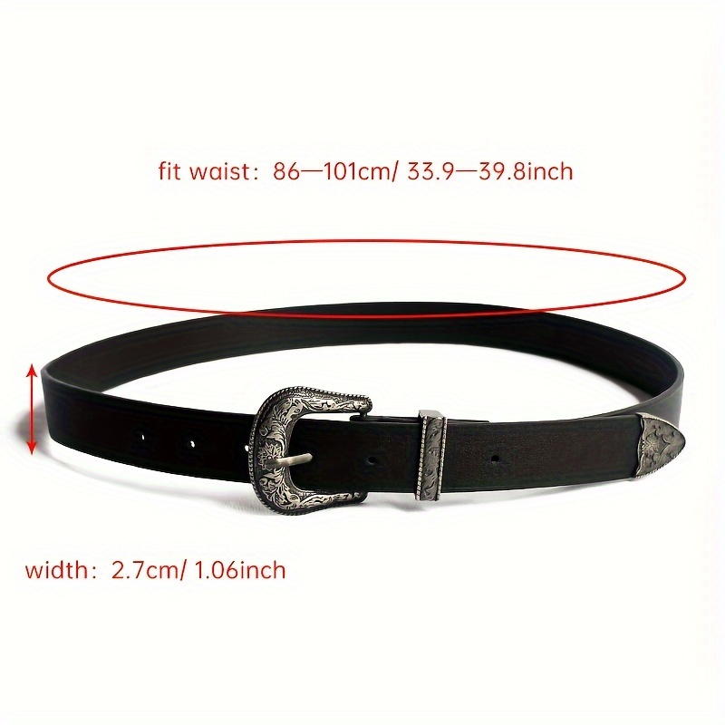 TEMU -chic Floral Buckle Belt For Women - Vintage Western Style, Pu Leather, Jeans & Casual Wear